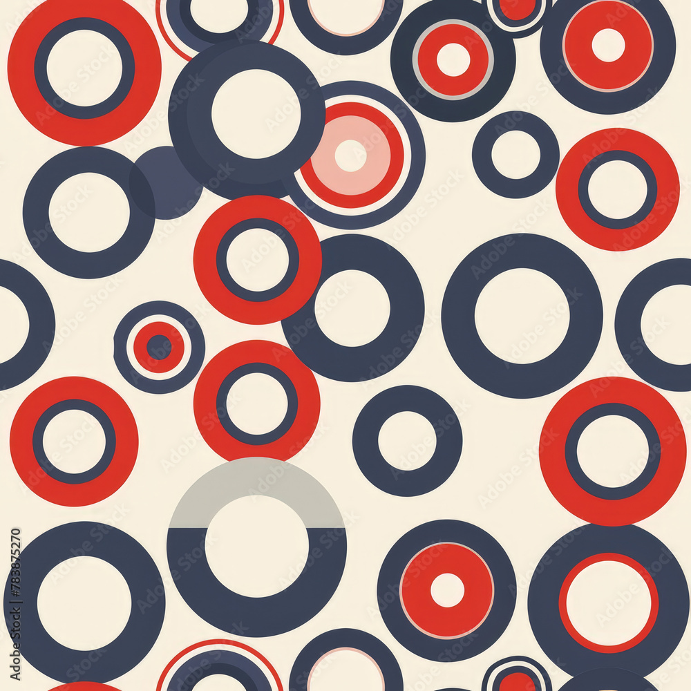 Poster a pattern of circles in red, white and blue. the circles are arranged in a way that creates a sense 