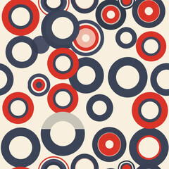 A pattern of circles in red, white and blue. The circles are arranged in a way that creates a sense of movement and energy. The colors are bold and vibrant, giving the impression of a dynamic