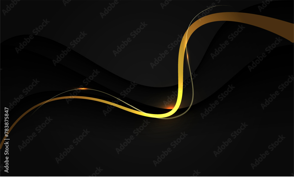 Poster abstract golden lines curve black shadow overlap with blank space design modern luxury futuristic cr