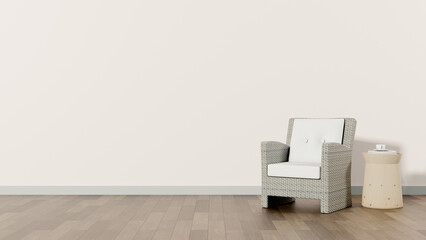 Fototapeta premium a chair and a vase on a wooden floor