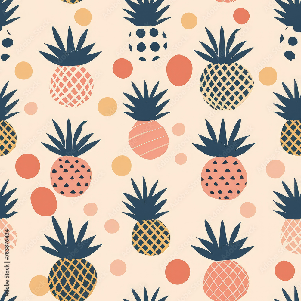 Poster a colorful pattern of pineapple designs on a white background. the pineapple designs are arranged in