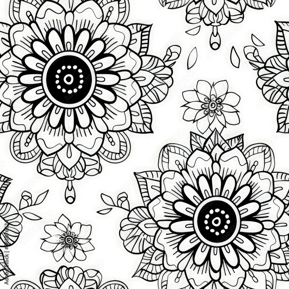 Poster a black and white floral pattern with a flower in the center. the flowers are arranged in a way that