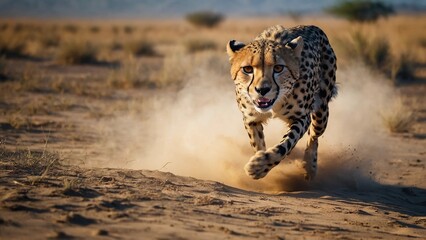cheetah and cubs,Spotted cheetah walking majestically in African savannah,a cheetah running - obrazy, fototapety, plakaty