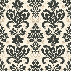 seamless damask pattern in muted colors of black, taupe and cream