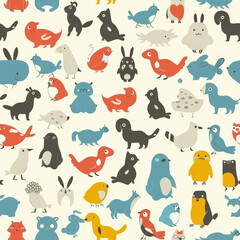 seamless pattern of many very small animals for children, one colors