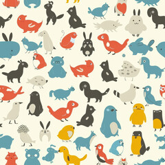 Seamless pattern of many very small animals for children, one colors.