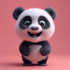 A cute and happy baby panda 3d illustration