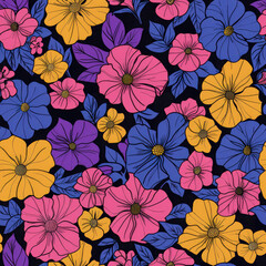 Fototapeta na wymiar 80s Floral Pattern