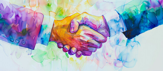 watercolor painting depicts hand shake concept background
