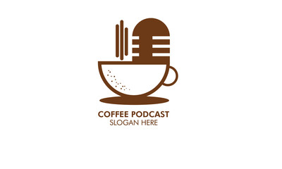 Obraz premium minimalistic coffee podcast logo design concept coffee logo for business or podcast.