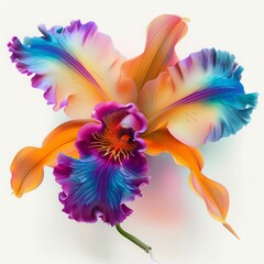 hyperrealistic sluggish orchid flower, brightly coloured, on white