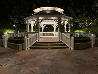 park gazebo illuminated at night