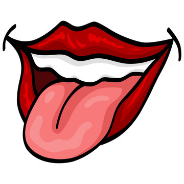 Red Lips Tongue Out Drawing Vector Illustration