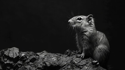  Small rodent on a rock, gazing up at a distant object