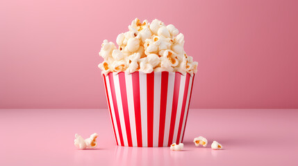 Delicious popcorn on solid color background