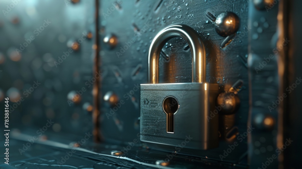 Poster padlock cyber security and privacy concept 3d rendering.