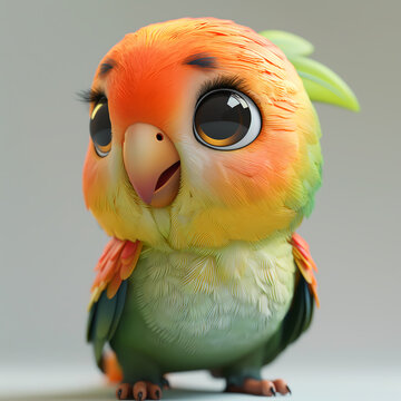 A cute and happy baby parrot 3d illustration