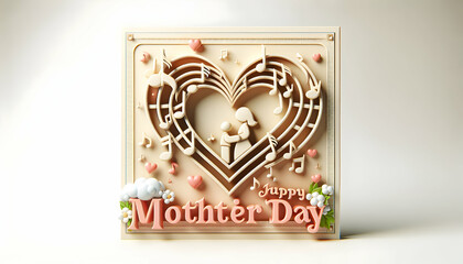 3D Icon: Mother Melody � A Heart of Musical Notes in Mother's Day Poster on White Background