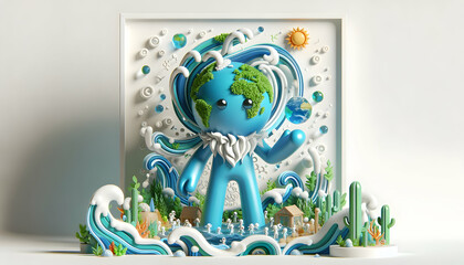 3D Icon: Urban Jungle Revival - Cityscape Teeming with Greenery for Urban Reforestation Earth Day Poster