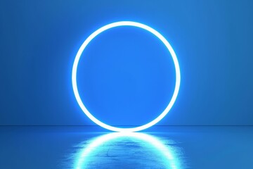 white circle neon white light motion The graphics are located on a blue background Technology concept concept 3D rendering.