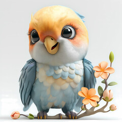 A cute and happy baby parrot 3d illustration