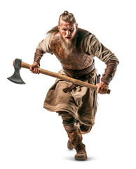 Viking warrior running while holding an axe about to attack