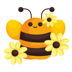 Naklejka premium Clip art of a bee. Illustration of a bee with a flower.