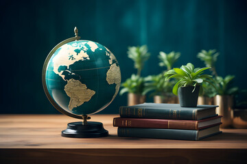 Globe placed on a law book over blur background.