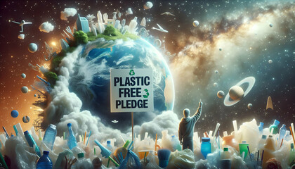 Join the Plastic Free Pledge: Ultra-Realistic Earth Day Poster Encouraging a Reduction in Plastic Use and Waste