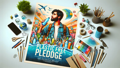 Join the Plastic Free Pledge: An Ultra Realistic Earth Day Poster Encouraging a Reduction in Plastic Use and Waste
