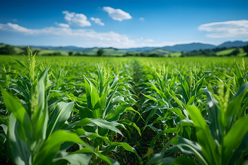 Fototapeta premium Vibrant green field of corn crop