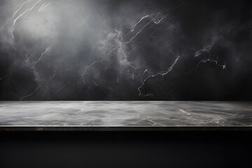Luxury marble table black countertop on black wallpaper