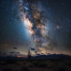 Fototapeta na wymiar Night sky observation in the desert, astrophotography, dark and mystical, for astronomy enthusiasts and the mystery of the cosmos
