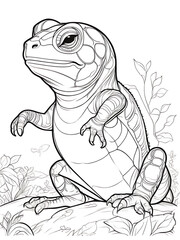 Tortoise line smoothly outline coloring page, white background, with shape tree ai generated