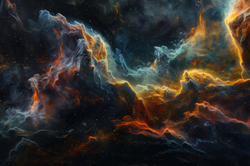 A colorful nebula with a blue and orange swirl. The colors are vibrant and the image is full of...