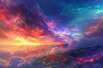 Fototapeta na wymiar A colorful sky with clouds and stars