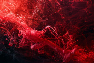 A red and black background with red smoke. The smoke is flowing in a long, curvy line - obrazy, fototapety, plakaty