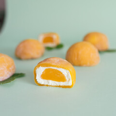 A popular Japanese dessert made from rice flour and cream filling - mochi