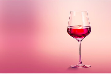 A glass of red wine is sitting on a pink background