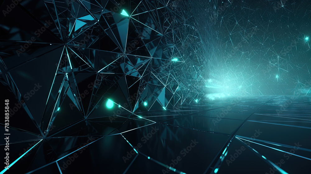 Poster Abstract background with structure of neon triangles and technology style.