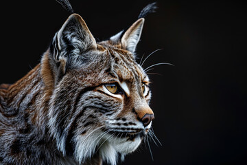 Obraz premium close-up of a bobcat, its tufted ears and bright eyes are the focus of the image.