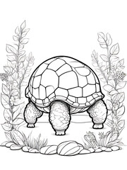 Tortoise line smoothly outline coloring page, white background, with shape tree ai generated