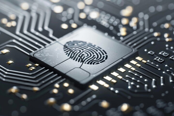 A computer chip with a fingerprint on it. The fingerprint is a unique identifier for the person who made it - obrazy, fototapety, plakaty