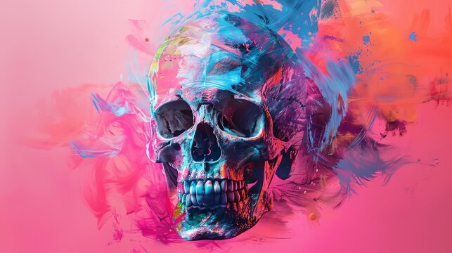 a skull on a colorful background