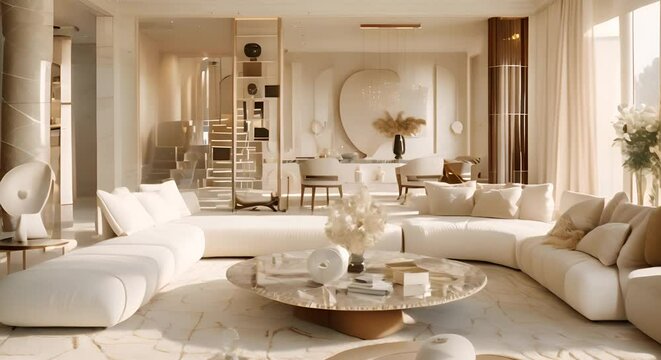 beautiful living room design with luxurious pieces of furniture, light tones, no leather and white walls