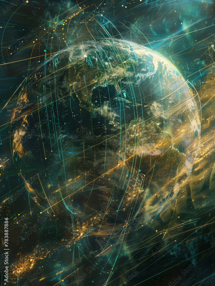 Poster global data network enveloping the earth inweb of connectivity