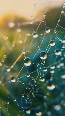 Macro shot of dewdrops on a spider web