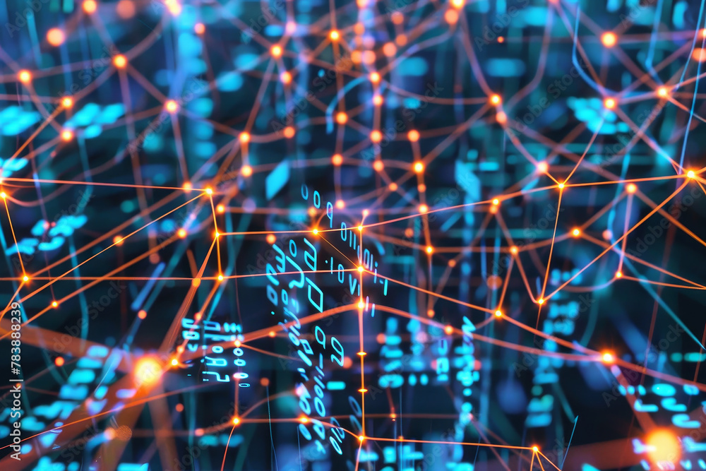 Poster a computer network with many lines and dots. concept of complexity and interconnectedness
