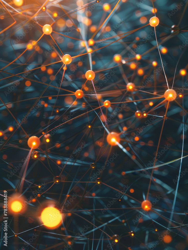 Poster interconnected network structurenodes and hubs illustration.