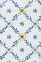 Flower inspired mosaic of tiles original from Portugal using blue and yellows